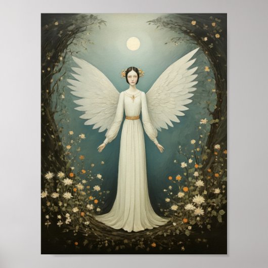 羽を持つ聖なる天使、花々に囲まれて ポスター (正面)
