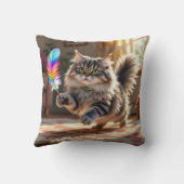 羽を追いかけるかわいい毛ふわふわした猫 クッション (裏面)