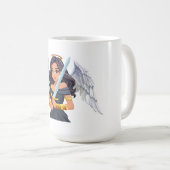 羽を開いた天使と剣を持つかわいい女性 コーヒーマグカップ (正面右)