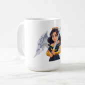 羽を開いた天使と剣を持つかわいい女性 コーヒーマグカップ (正面左)