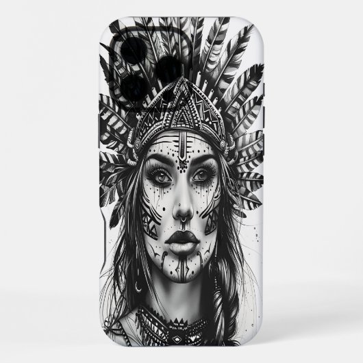 羽を飾ったインディアンの猛将兵 iPhoneケース (裏面)