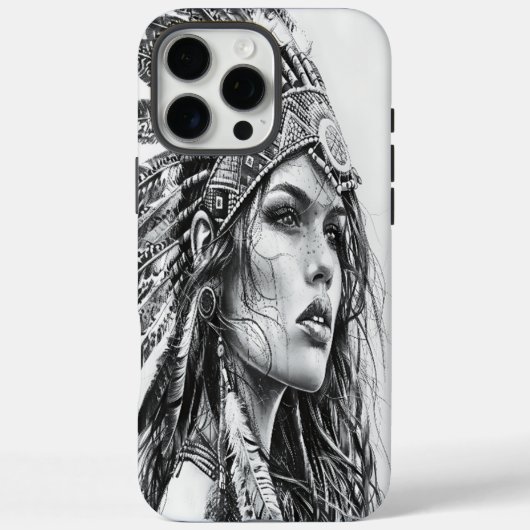 羽を飾った激しいインディアンの戦士の少女 Case-Mate iPhoneケース (裏面)