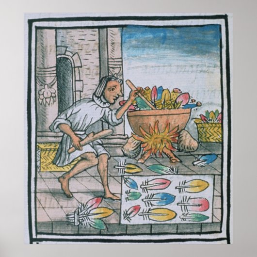 羽アステカを染める職人 ポスター (正面)