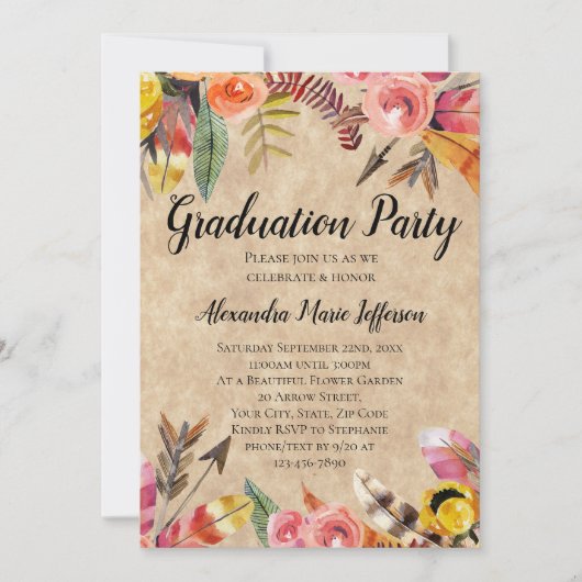 羽アローズ花素朴卒業パーティー 招待状 (正面)