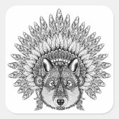 羽インスパイア帽子をかぶった狼 スクエアシール (正面)
