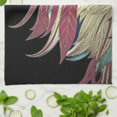 羽エレガント葉抽象芸術黒ティール(緑がかった色)金ゴールド赤 キッチンタオル (折り畳み)