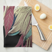 羽エレガント葉抽象芸術黒ティール(緑がかった色)金ゴールド赤 キッチンタオル (四つ折り)