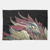 羽エレガント葉抽象芸術黒ティール(緑がかった色)金ゴールド赤 キッチンタオル (横)