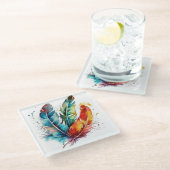 羽カラフル先住民アメリカの水色 ガラスコースター (アングル)