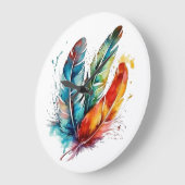 羽カラフル先住民アメリカの水色 ラージ壁時計 (傾斜)