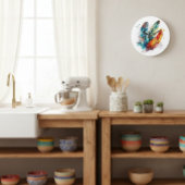 羽カラフル先住民アメリカの水色 ラージ壁時計