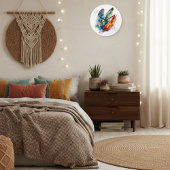 羽カラフル先住民アメリカの水色 ラージ壁時計