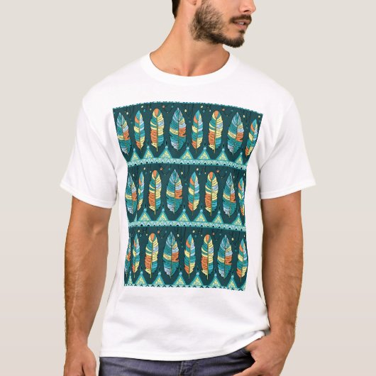 羽カラフル毛、エンドレスなテクスチャパターン Tシャツ (正面)