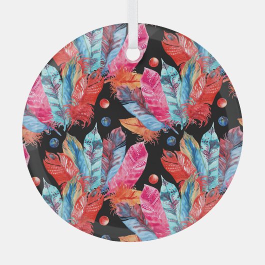 羽カラフル羽、ボホ、継ぎ目が無鮮やかい。 ガラスオーナメント (正面)