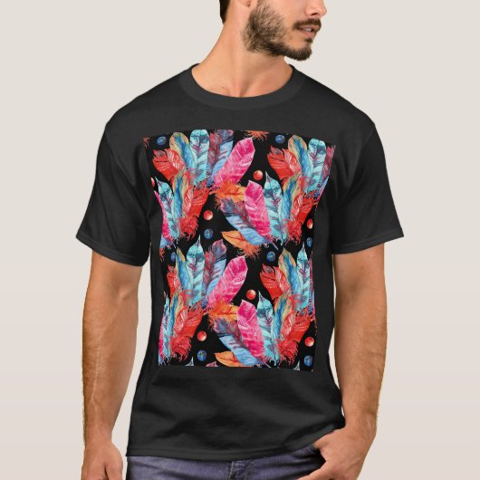 羽カラフル羽、ボホ、継ぎ目が無鮮やかい。 Tシャツ (正面)