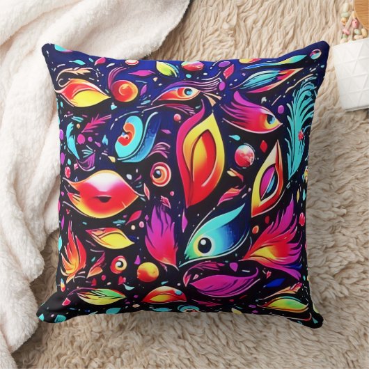 羽サイケデリック夢 クッション (ブランケット)