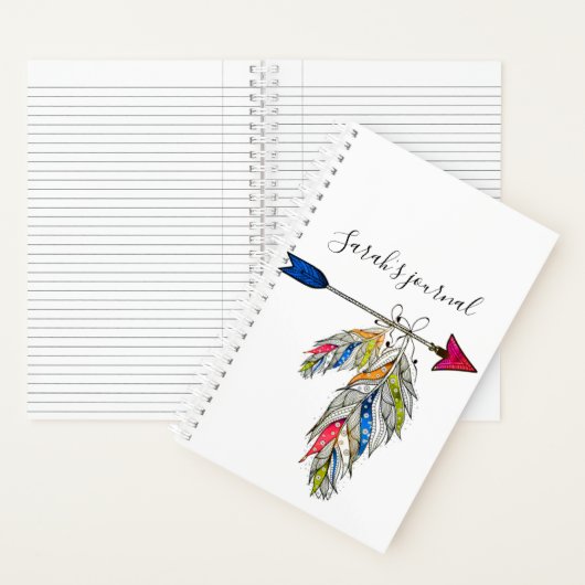羽パーソナライズされた付き矢印ジャーナル ノートブック (内側)