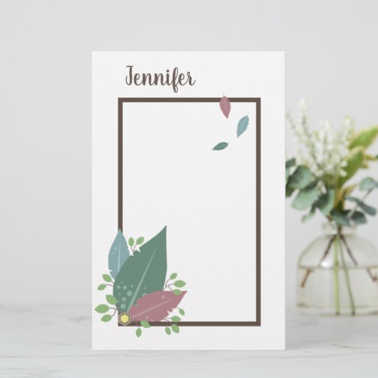 羽パーソナライズされた形bohoフレームの名前 便箋 (スタンド正面)