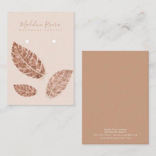 羽フェイク金ゴールド職人イヤリングディスプレイカード コーリングカード (正面/裏面)