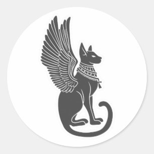 羽付きエジプト猫-背面の色を選択 ラウンドシール