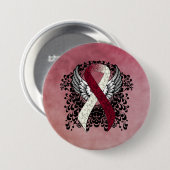 羽付きバーガンディとアイボリーリボン 缶バッジ (正面&裏面)