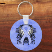 羽付きライトブルーリボン キーホルダー (正面)