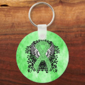 羽付き薄緑リボン キーホルダー (正面)