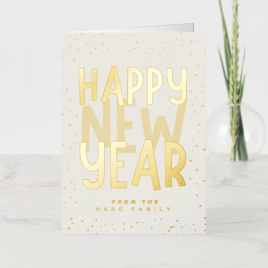 羽呂家からの新年フォイルを折り返して挨拶 箔グリーティングカード (正面)