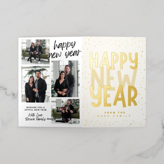 羽呂家からの新年フォイルを折り返して挨拶 箔グリーティングカード (外側レイダウン)