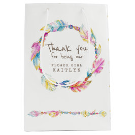 羽根とビーズ結婚式の引き出物バッグ ミディアムペーパーバッグ