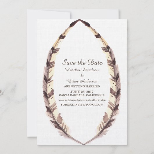 羽根のふちの縁飾り付 Save the Date 招待状 (正面)