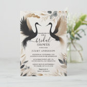 羽根の優雅なアジアの空の雲と鶴の楽しいブライズシャワー 招待状 (スタンド正面)