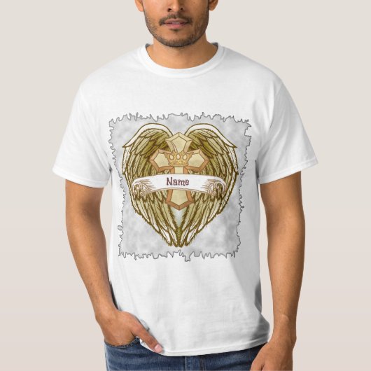 羽根の王冠のキリスト教の十字架Tシャツ Tシャツ (正面)