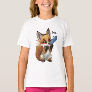 羽根を持つ幻想的な狐 Tシャツ