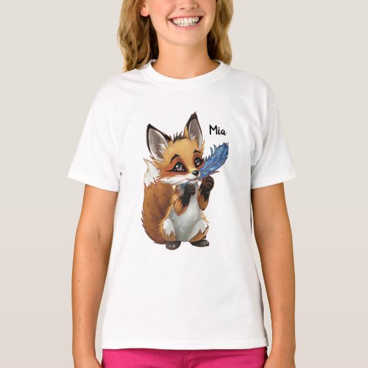 羽根を持つ幻想的な狐 Tシャツ (正面)