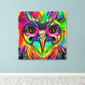 羽根カラフル付き予測できなフクロウ キャンバスプリント (インサイチュ (ウッドフロア))