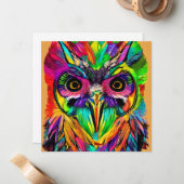 羽根カラフル付き予測できなフクロウ ノートカード (正面/裏面インサイチュ)