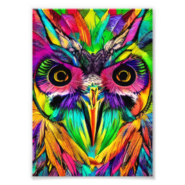 羽根カラフル付き予測できなフクロウ フォトプリント           