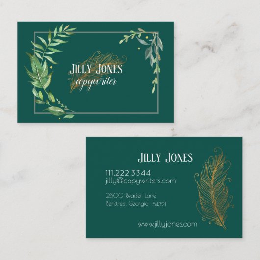 羽根ペンの葉の枠 名刺 (正面/裏面)