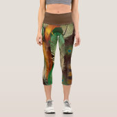 羽根，カラフル孔雀の模様 カプリレギンス (正面)