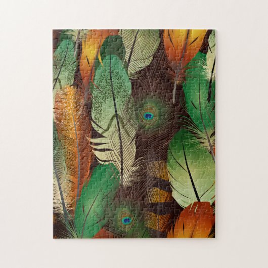 羽根，カラフル孔雀の模様 ジグソーパズル (縦)