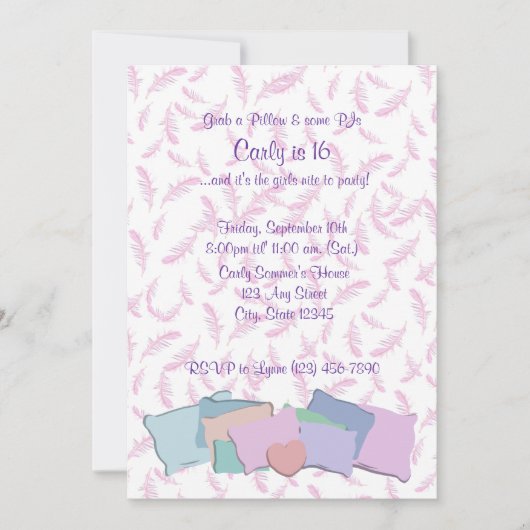 羽毛と枕/誕生日 招待状 (正面)