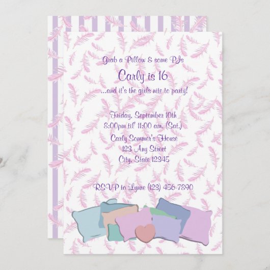 羽毛と枕/誕生日 招待状 (正面/裏面)