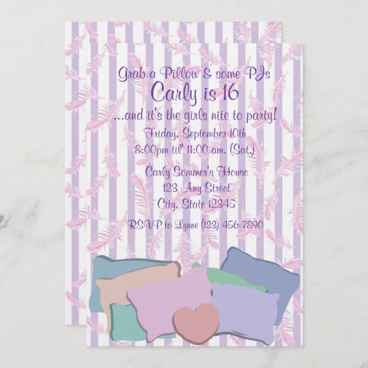 羽毛と枕/誕生日 招待状 (正面/裏面)