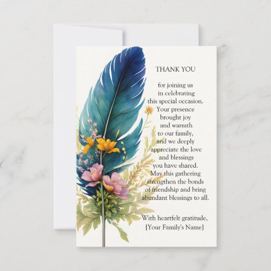 羽毛と花 サンキューカード (正面)