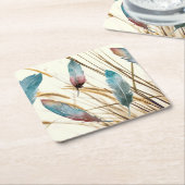 羽毛と草 スクエアペーパーコースター (アングル)