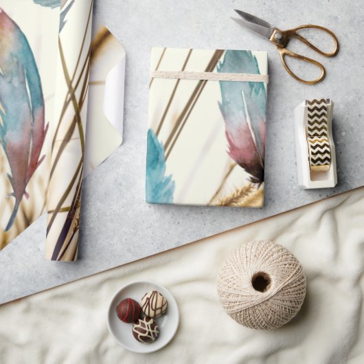 羽毛と草 ラッピングペーパー (クラフト)