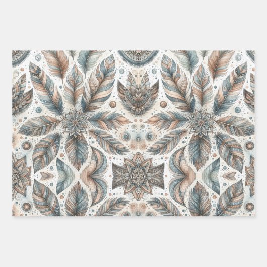 羽毛のある花 ラッピングペーパーシート (正面)