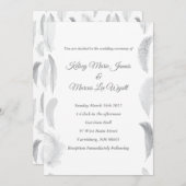 羽毛のウェディング招待状 白とグレー 招待状 (正面/裏面)