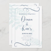 羽毛のエレガンスで白い羽毛の文字アート 招待状 (正面/裏面)